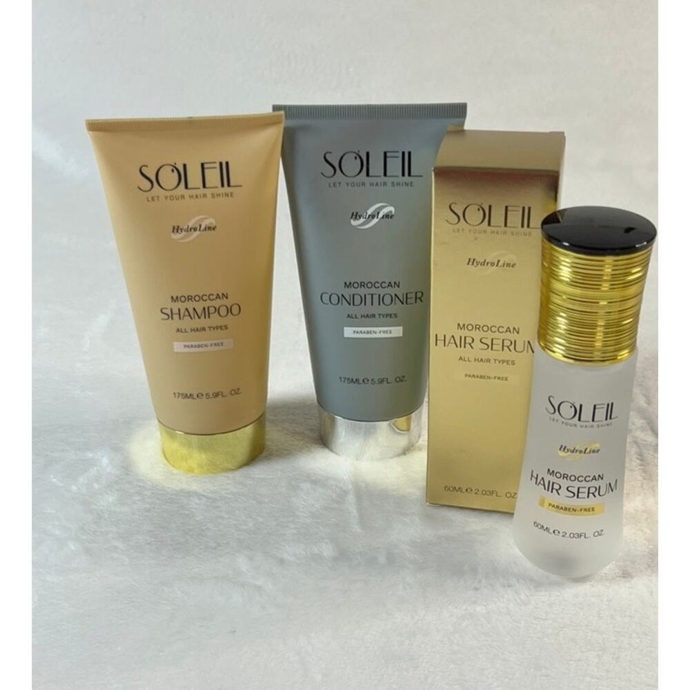 Soleil Moroccan Shampoo Conditioner & Hair Serum Bundle $350 MSRP! NIB
